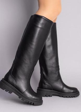 Сапоги женские кожаные черные демисезонные