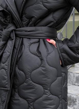 Женская двухсторонняя зимняя куртка зима удлиненная стильная тренд сезона черная серая на запах пальто пуховик одеяло одеяло6 фото