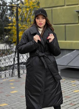 Женская двухсторонняя зимняя куртка зима удлиненная стильная тренд сезона черная серая на запах пальто пуховик одеяло одеяло2 фото