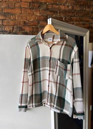 Zara men’s textured plaid long sleeve overshirt сорочка4 фото