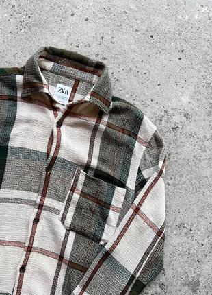 Zara men’s textured plaid long sleeve overshirt сорочка7 фото