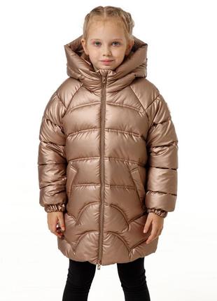 Куртка зимняя на экопухе для маленьких девочек детская пуховик пальто зимний zlata коричневый зима