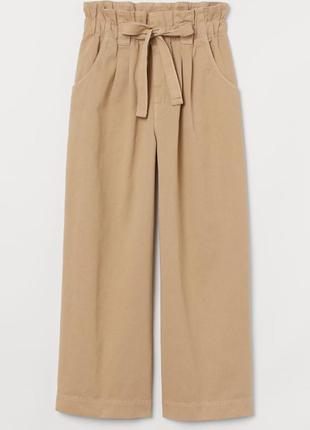 H&m розмір euro 44 наш l-xl укорочені широкі штани з бавовняного твілу із завищеною талією1 фото
