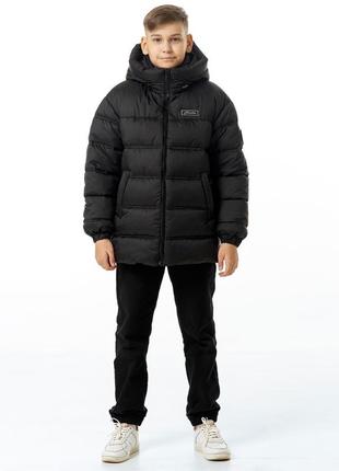 Куртка зимова для хлопчиків підліткова дитяча на екопусі german чорний зимовий пуховик tiaren на зим