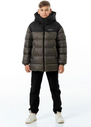 Куртка зимова для хлопчика підлітка дитяча на екопусі german хакі пуховик зимовий tiaren на зиму