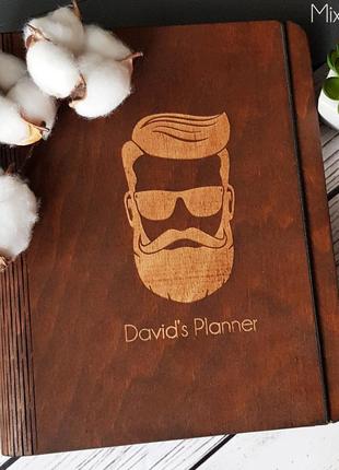 Блокнот ручної роботи для чоловіка персоналізований блокнот у дерев'яній обкладинці щоденник з гравіюванням дб111 фото