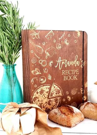 Книга рецептів з гравіюванням кулінарна книга а5 у дерев'яній обкладинці дерев'яна книга рецептів блокнот з дерева кр722 фото