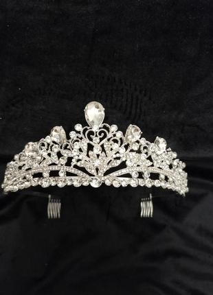 Діадема весільна висока з кристалами сваровскі, корона срібло