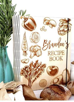 Персоналізована книга рецептів кулінарна книга з дерева блокнот для запису рецептів кр432 фото