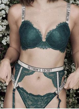 Пояс для панчіх victoria’s secret very sexy shine strap garter belt green lace2 фото