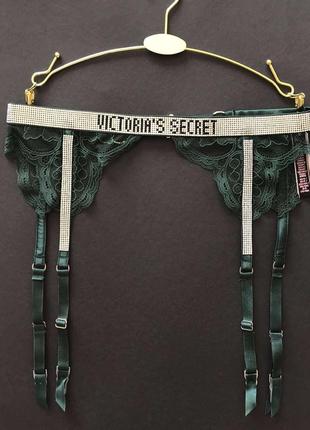 Пояс для панчіх victoria’s secret very sexy shine strap garter belt green lace3 фото