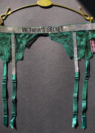 Пояс для панчіх victoria’s secret very sexy shine strap garter belt green lace