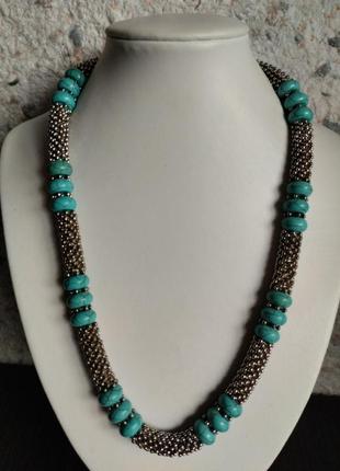 Колье ожерелье металл бирюза говлит
