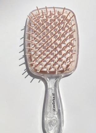 М'яка щітка для волосся прозора з пудровими зубчиками  в пакеті (щітка-браш, розчіска, масажна щітка)