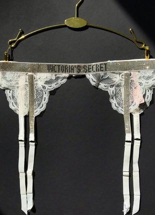 Пояс для панчіх victoria’s secret very sexy shine strap garter belt white lace1 фото