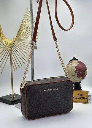 Жіноча шкіряна сумка через плече michael kors crossbody коричнева, стильна сумка, преміум якість