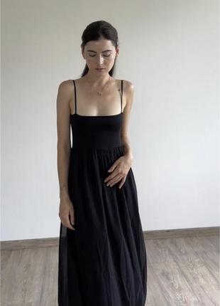 Плаття zara s плаття на бретелях чорного кольору довге