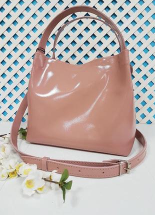 Сумка женская большая натуральная кожа, розовый глянец 1609