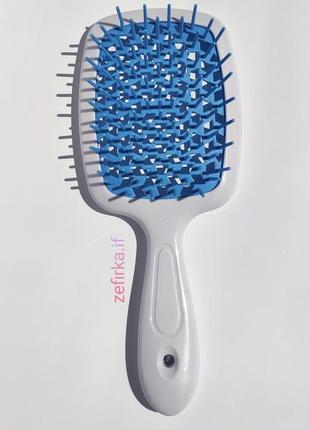 М'яка щітка для волосся біла з блакитними зубчиками (щітка-браш, розчіска, масажна щітка)1 фото