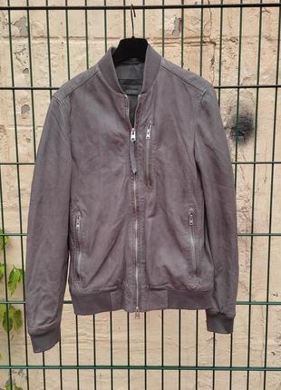 Кожаная мужская куртка бомбер all saints kino leather bomber1 фото