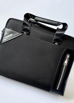 Портфель деловой черный с отделом под ноутбук через плечо moltani