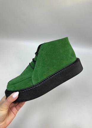 Зеленые замшевые ботинки хайтопы демисезонные или зимние4 фото