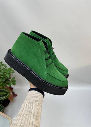Зеленые замшевые ботинки хайтопы демисезонные или зимние2 фото