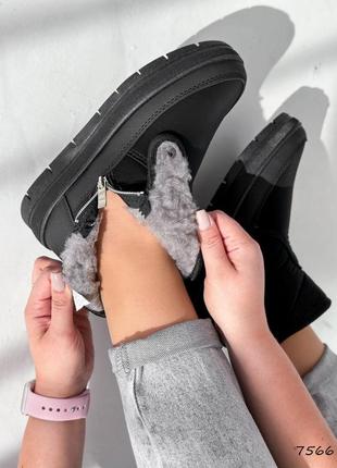 Чорні зимові спортивні черевики дутики на товстій підошві5 фото