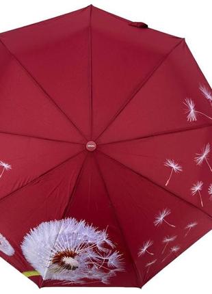 Яскрава жіноча парасоля напівавтомат з принтом кульбаби на 9 шпиць від toprain, бордовий м0629-10
