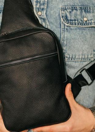 Мужская кожаная черная сумка через плечо слинг boston