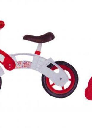 Беговел "star bike" с шлемом, 10" (бело-красный)  велобег, велосипед для бега, балансбайк. paw