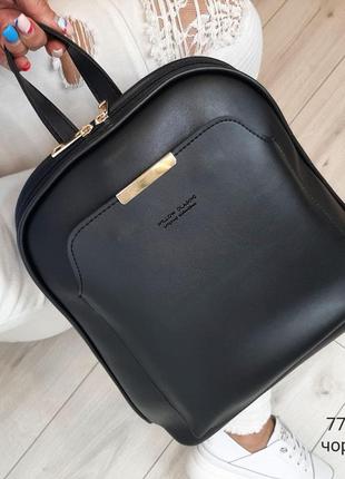 Жіночий стильний, якісний рюкзак-сумка для дівчат з еко шкіри чорний7 фото