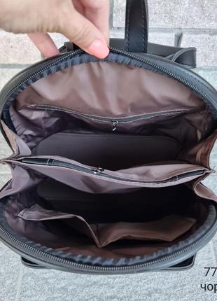 Женский стильный, качественный рюкзак-сумка для девушек из эко кожи черный9 фото