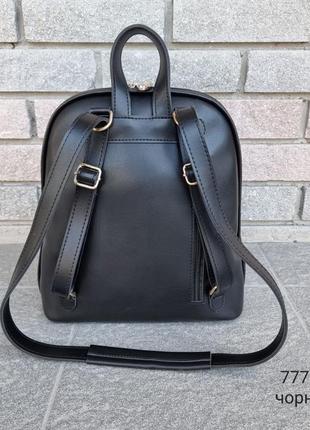 Жіночий стильний, якісний рюкзак-сумка для дівчат з еко шкіри чорний10 фото