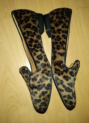 Туфлі-лофери леопард хутро catwalk коричнево-чорні 38,5 р7 фото