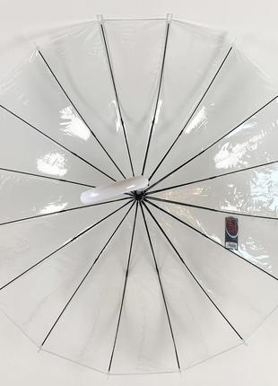 Прозрачный зонт-трость, полуавтомат с белой ручкой и каймой по краю купола от toprain, 0688-14 фото