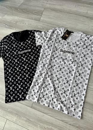 Женская черная футболка с белым принтом lv футболка louis vuitton футболка supreme женская футболка