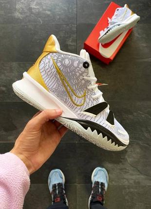 Стильные баскетболтные кроссовки kyrie 7 "white black gold"3 фото