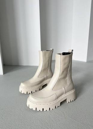 Трендовые молочные челси, ботинки на высокой подошве зимние, кожаные/кожа-женская обувь на зиму 20241 фото