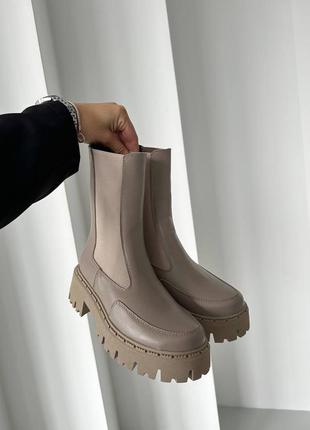 Топовые шоколадные челси женские, ботинки на повышенной подошве, зимние, кожаные/кожа-женская обувь2 фото
