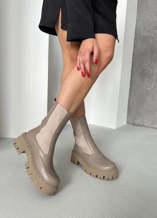 Топовые шоколадные челси женские, ботинки на повышенной подошве, зимние, кожаные/кожа-женская обувь9 фото