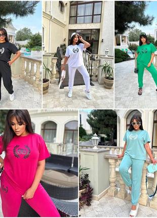 Летний спортивный костюм из двухнитки футболка и штаны размеры норма и батал