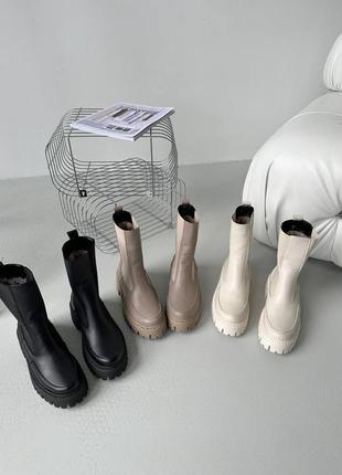 Стильні чорні черевики-челсі зимові,на товстій підошві,жіночі,шкіряні/шкіра-жіноче взуття на зиму9 фото