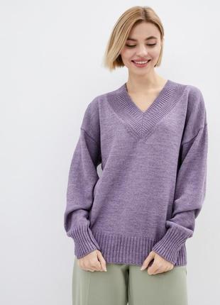 Женский вязаный пуловер-джемпер свободного кроя из пряжи с содержанием шерсти7 фото