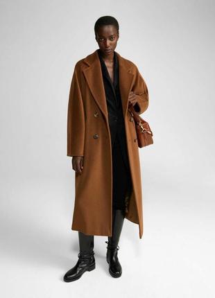 Демисезонное пальто оттенок карамельный бежевый шерстяной меди макси в стиле zara massimo dutti mango h&amp;m asos