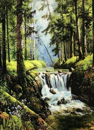 Набір діамантова мозаїка "лісовий водоспад" 30*30 на підрамнику