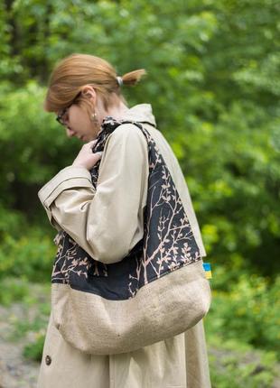 Текстильная сумка шоппер «отрица» ручной работы в стилистике этно.7 фото