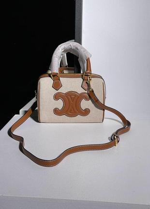 Жіноча сумка celine small boston cuir triomphe in textile and calfskin, сумка селін, крос боді, мінісумка