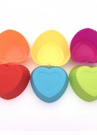 Набор силиконовых форм для выпечки кексов "сердце" (набор 6шт)