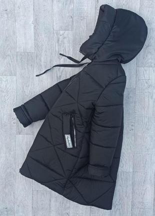 Зимняя куртка пальто для девочки подростка 11-15 лет, модная теплая удлиненная курточка пуховик - зима10 фото